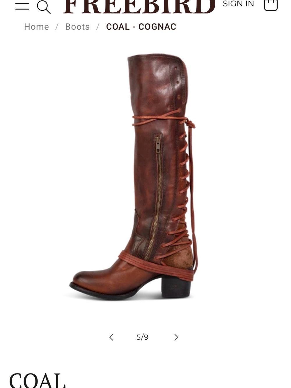 Freebird by Steven Coal Cognac Leather Over-the-Knee Lace-Up Boot